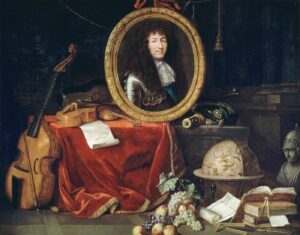 Tableau de Louis XIV avec instruments de musique